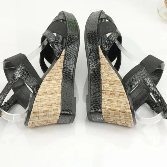Aquatalia Womens Neve Sandal Size 9 Black Leather Snakeskin Wedge Heel Platform - Picture 9 of 11